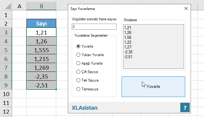 excel ile yuvarlama