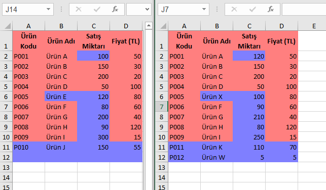excel tablo karşılaştırma adım 3